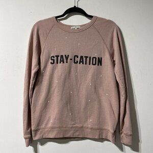 Junk Food Stay-Cation Pink Star Print Crew Neck Sweatshirt Size Small Loungewear